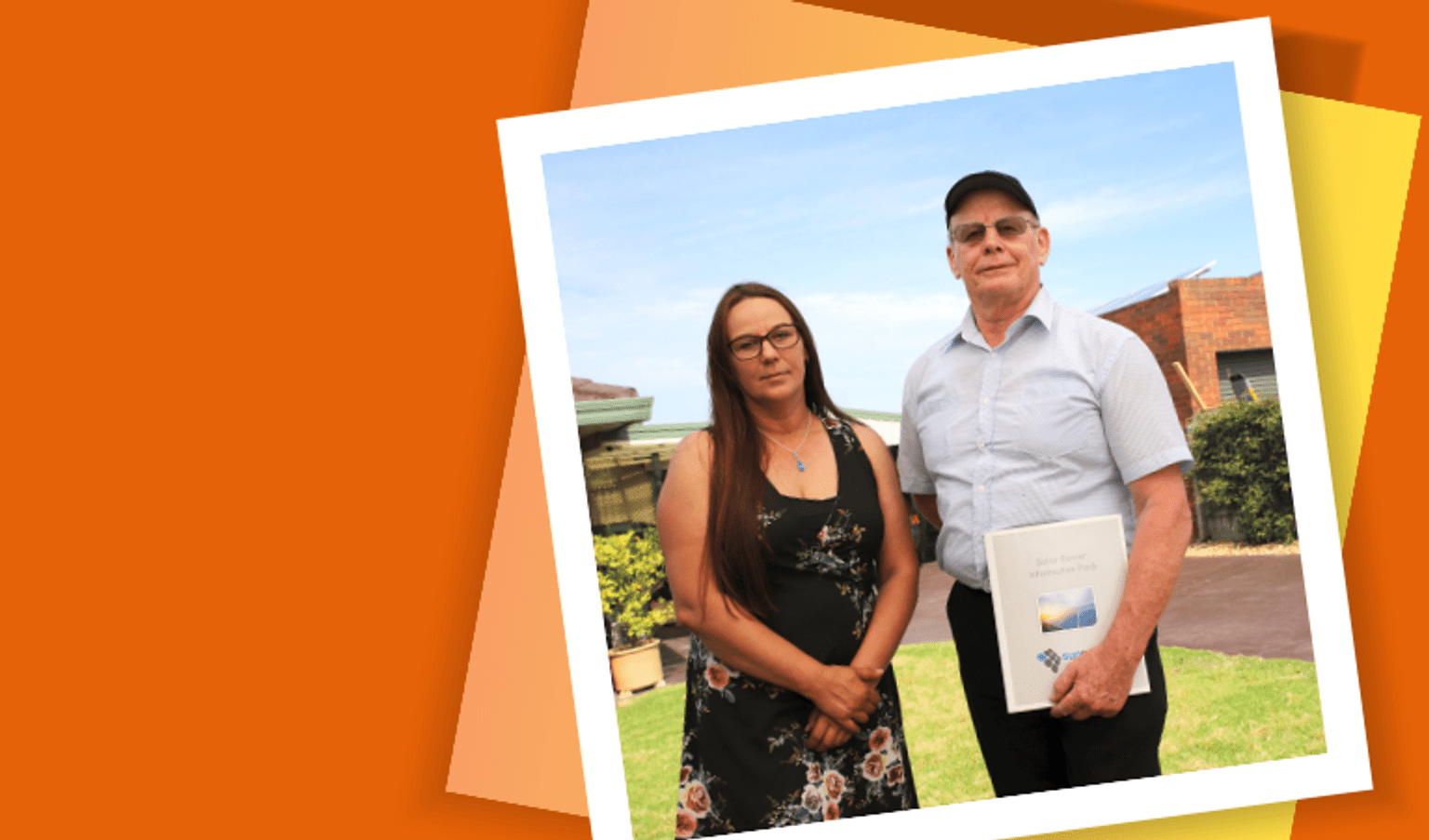 A win-win for landlords and tenants A woman and man, holding a clipboard, standing in front of a house