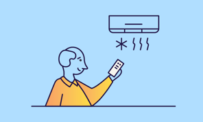 Profile-card-heating-cooling Man using energy efficient heating and cooling system